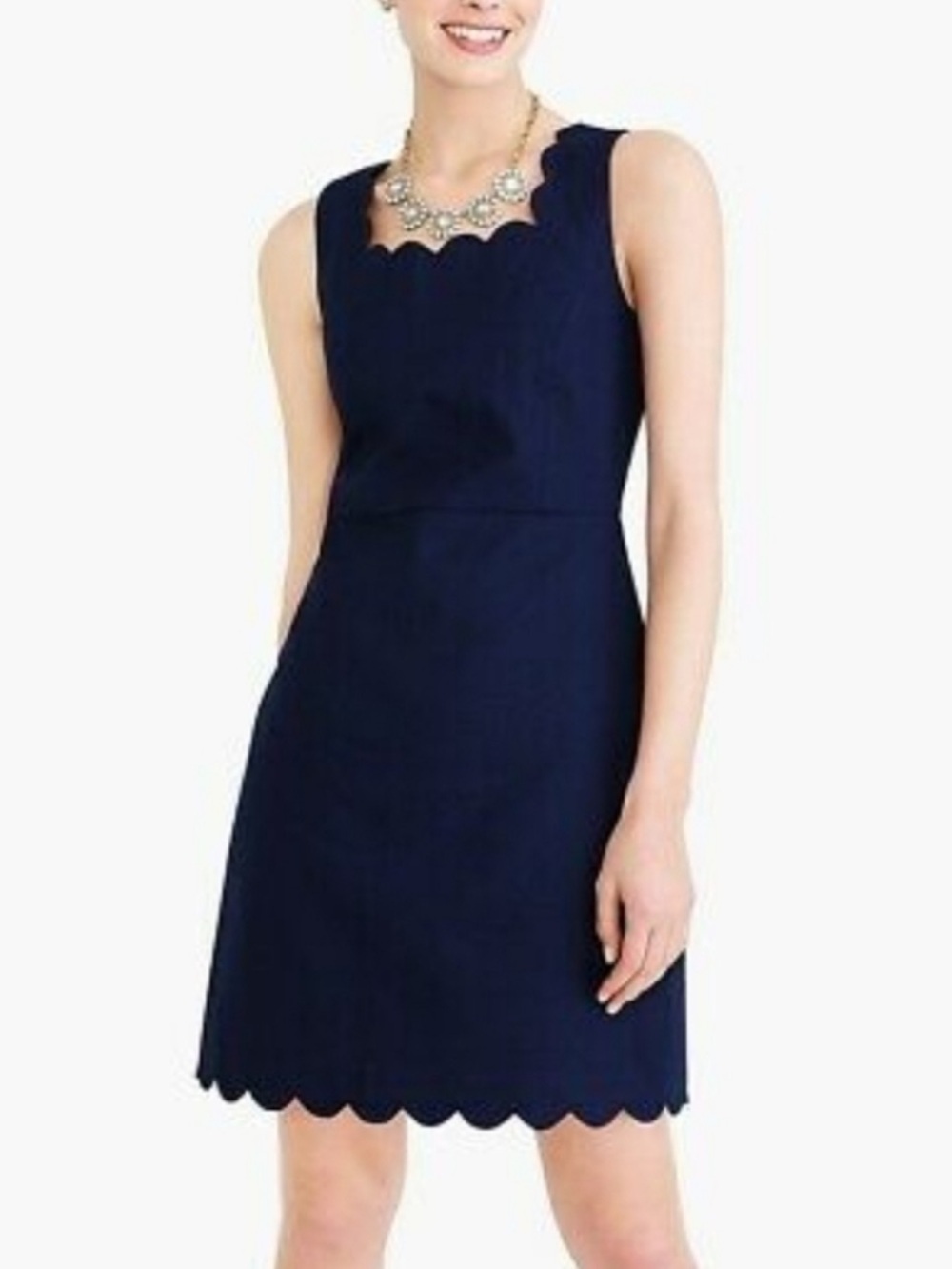 J. Crew Factory Basketweave Scallop Edge Dress Navy Blue 8 Preppy